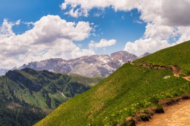 Alpine landscape walking from Passo San Pellegrino to Fuciade refuge, North Italy