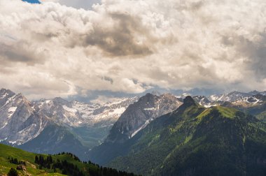 Alpine landscape walking from Passo San Pellegrino to Fuciade refuge, North Italy