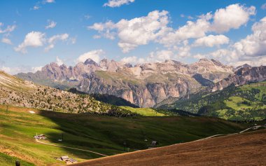Alpine landscape walking from Passo San Pellegrino to Fuciade refuge, North Italy