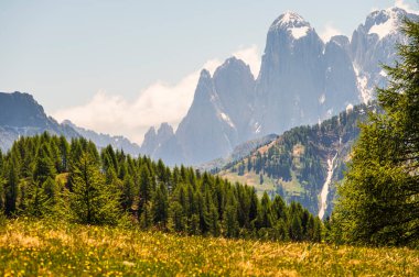 Alpine landscape walking from Passo San Pellegrino to Fuciade refuge, North Italy