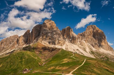 Alpine landscape walking from Passo San Pellegrino to Fuciade refuge, North Italy