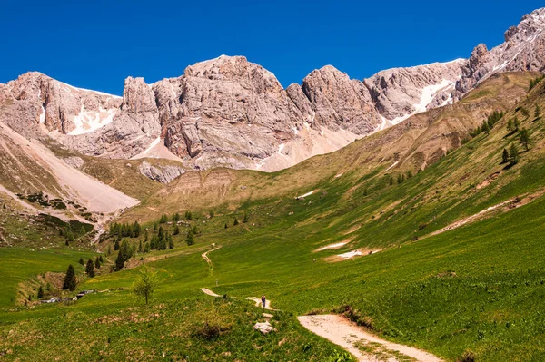 Alpine Landscape Walking Passo San Pellegrino Fuciade Refuge North Italy — Foto de Stock