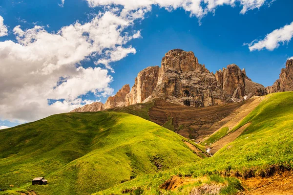 stock image Alpine landscape walking from Passo San Pellegrino to Fuciade refuge, North Italy