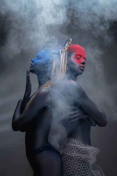 Σύγχρονη Τέχνη Neon Γκρο Πλαν Πορτρέτο Των Νέων Γυναικών Κόκκινο — Φωτογραφία Αρχείου