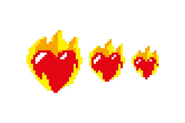 Tres Tamaños Diferentes Corazón Fuego Fuego Corazón Grande Mediano Pequeño — Vector de stock