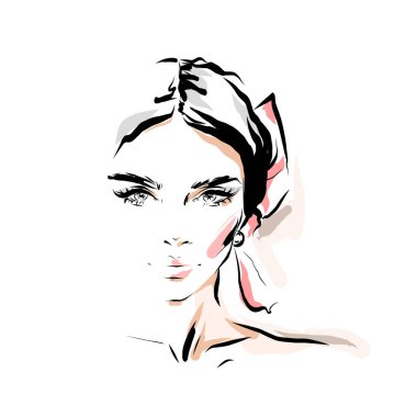 Güzel kadın yüzü. Kadın yüzü logosu. Vektör illüstrasyonu