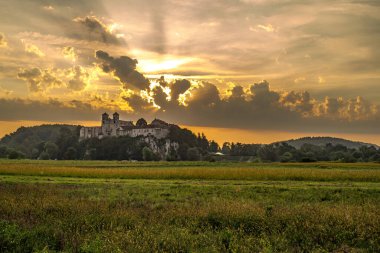 orange sunrise over the monastery clipart