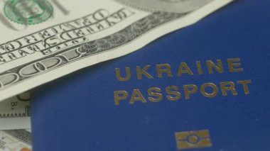 Dolar ve Ukrayna pasaportu. Yasadışı suçtan tutuklanmış. Kanunları çiğnedim. Rüşvet konsepti. Suç sorunları. Yasadışı para satışı. Savaş konsepti