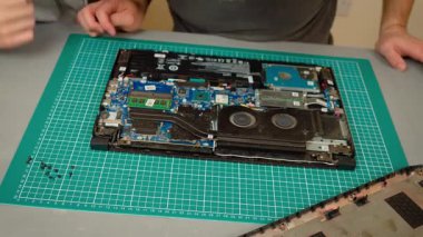 Aile çalışması dizüstü bilgisayarın iç parçalarını gösteriyor, onarım sürecini araştırıyor. Babası ve oğlu ana bilgisayarı ve parçaları inceliyor, öğretiyor ve öğreniyor. Bilgisayar içeriğini analiz eden takım