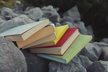 Taş duvardaki kitaplar. 