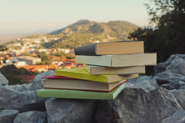 Taş duvardaki kitaplar. 