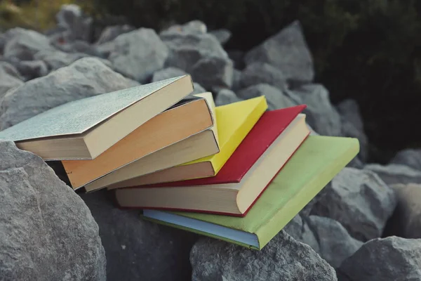 Taş duvardaki kitaplar. 