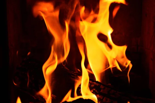 Tűz Lángok Fekete Háttér — Stock Fotó