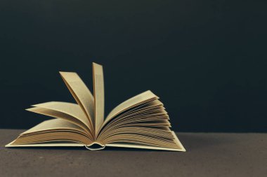 open book on a black background. space for text