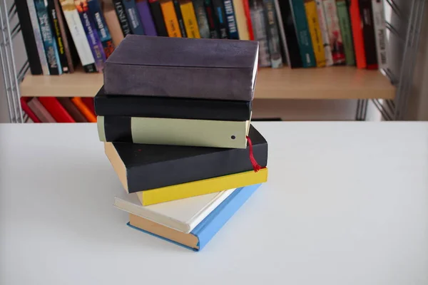 Pile Books Stack Book Bookshelf Background Education Learning Concept — Stock Photo, Image