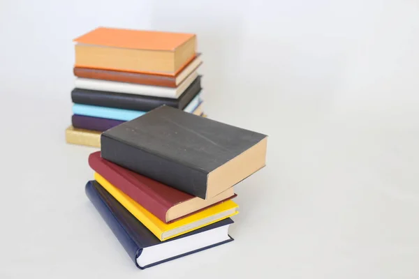 Stack Different Books Wooden Table_Education Concept — Stock Photo, Image