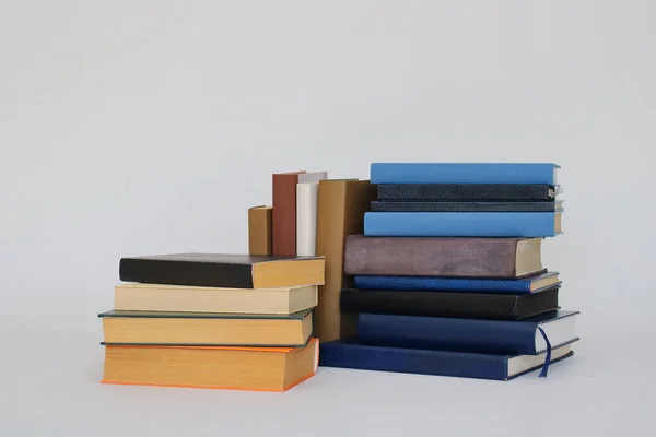 Stack Different Books Grey Background — Stock Photo, Image