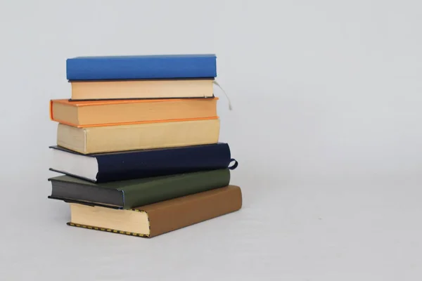 Beyaz Arkaplanda Bir Satırda Renkli Kitapların Yığını — Stok fotoğraf