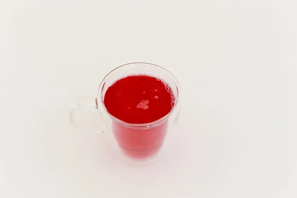 Batido Morango Vermelho Fresco Copo Dieta Saudável — Fotografia de Stock