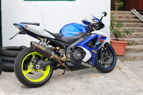 Motocicleta Azul Estrada — Fotografia de Stock