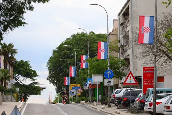 Vrgorac Croatia 2024 Croatian Flags National Holiday Emphasis Croatian Symbols — Stock Photo, Image