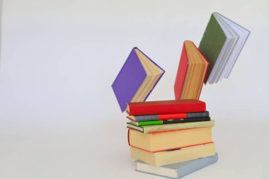 kırmızı açık bir kitap ve beyaz arkaplan,