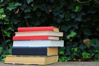 Ahşap arka plandaki kitaplar