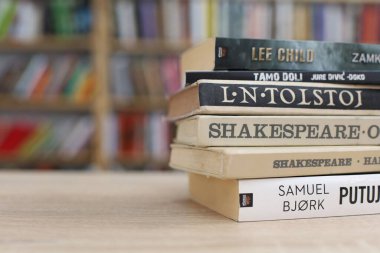 Vrgorac, Hırvatistan, 29,03,2025. Üniversite kütüphanesinde elinde kitap tutan genç bir öğrenci, kütüphanede kitap okuyor.