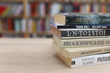 Vrgorac, Hırvatistan, 29,03,2025. Üniversite kütüphanesinde elinde kitap tutan genç bir öğrenci, kütüphanede kitap okuyor.