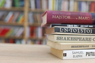 Vrgorac, Hırvatistan, 31,03,2025. Ünlü dünya yazarlarının kitapları kütüphanede, edebiyatta, romanlarda, kısa hikayelerde, şiirde, başyazıda