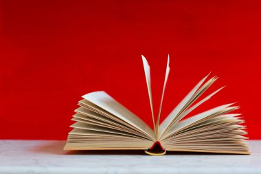 Tahta masadaki kırmızı kitap..