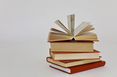 Beyaz arkaplan üzerine kitap yığını