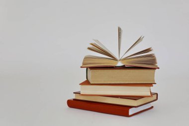 Beyaz arkaplan üzerine kitap yığını