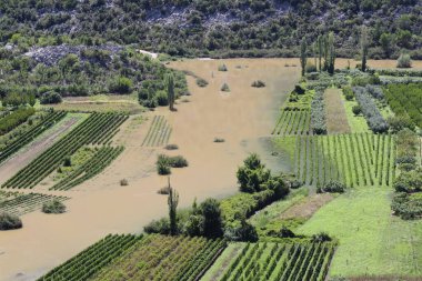 Sel basmış bir nehrin havadan görünüşü, İspanya