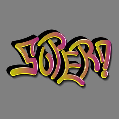 Süper. Eşsiz harflerle yükselen vektör. Tişörtlere, çantalara, çıkartmalara ya da diğer yüzeylere baskı yapmak için kullanılabilir. izole kelime çizimi