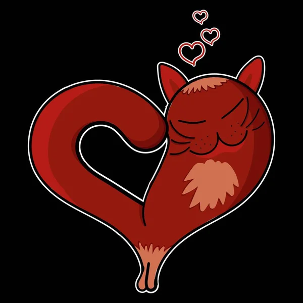 Rote Lächelnde Katze Herzform Mit Geschlossenen Augen — Stockvektor
