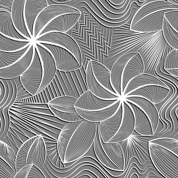 陰影の繊細な白い花のパターンを持つシームレスベクトル壁紙 モノクローム背景画像 — ストックベクタ