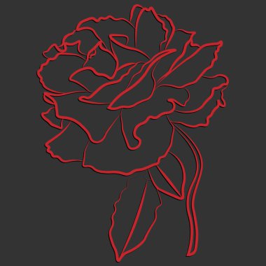 Bir gülün çizgileri, bir eğim ve gölge ile. güzel vektör illüstrasyonu