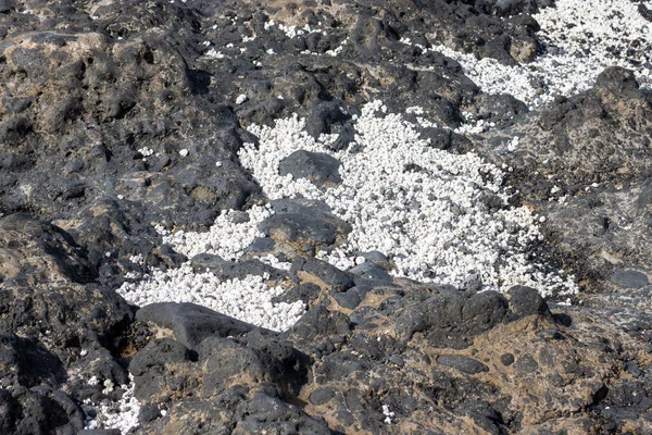 Kontrast Schwarzen Vulkanischen Kieselsteinen Und Weißen Stücken Zerquetschter Korallen Die — Stockfoto