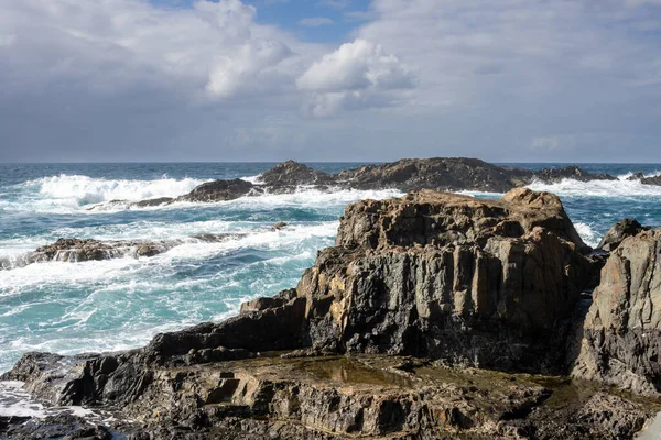 Beauté Des Roches Sombres Avec Ses Formes Plage Océan Atlantique — Photo