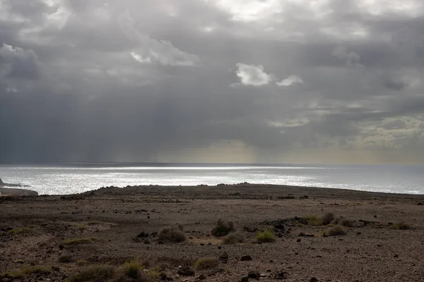Dry Volcanic Land Atlantic Ocean West Island Intense White Clouds — Stock Photo, Image