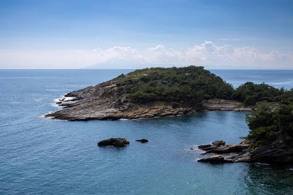 View Hill Coast Aegean Sea Peninsula Calm Water Blue Sky — Stock Photo, Image