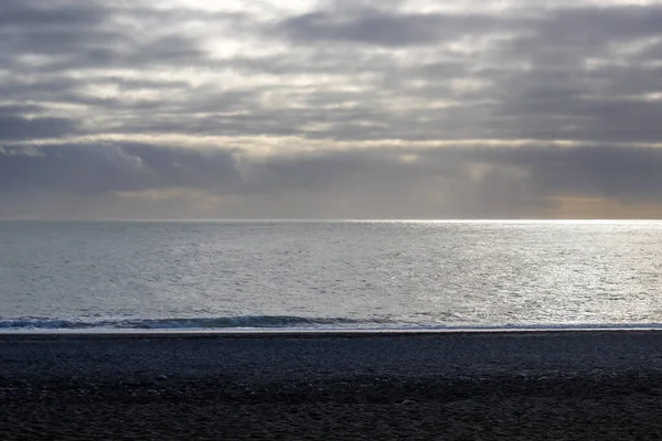 Calm Beach Water Horizon Atlantic Ocean Cloudy Autumn Sky Touch — Stock Photo, Image