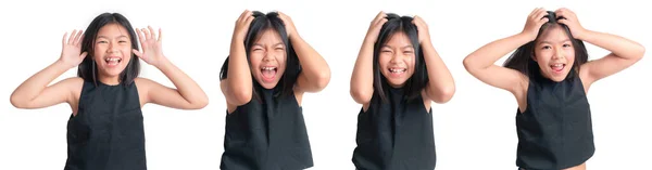 Несколько Снимков Счастливой Веселой Азиатской Девушки Эмоционально Игривая Смесь Изолировать — стоковое фото
