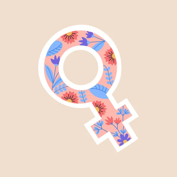 Venus Symbol Feminismus Aufkleber Weibliche Sex Ikone Mit Bunten Blumen — Stockvektor