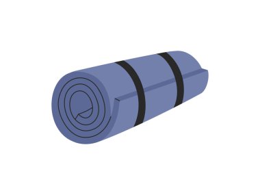 Ev ya da beden eğitimi için mavi yoga minderi. Spor malzemeleri. Fitness envanteri. Sağlıklı yaşam tarzı kavramı. El çizimi vektör çizimi beyaz arkaplanda izole edildi. Düz çizgi film biçimi.