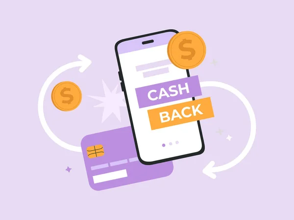 Mobile Cash Back Service Online Payment Transaction Money Saving Smartphone — Vetor de Stock
