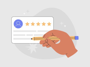 Concept of customer satisfaction rating, consumer survey. Hand drawn vector illustration isolated on background, flat cartoon style.