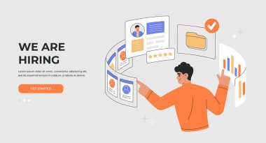Recruitment, hiring employees concept. Selection the best candidate for job vacancy. CV resume analysis. Landing page template. Vector illustration isolated on light background, flat cartoon style