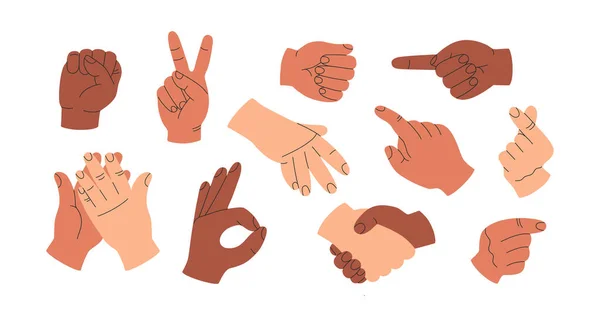 Set Different Hand Gestures Victory Handshake Fist Applause Sign Okay — Stock Vector